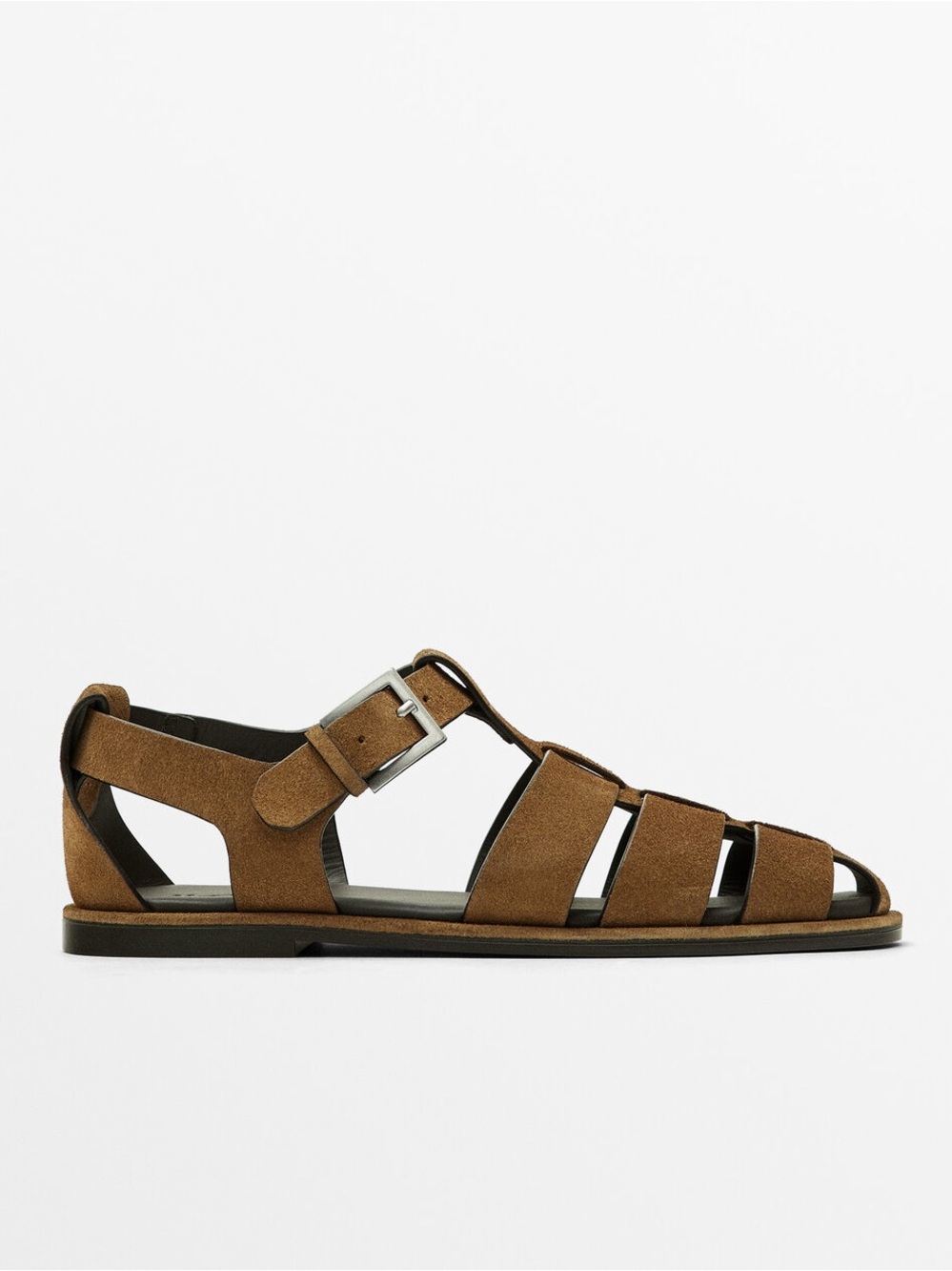 Massimo Dutti Buckled Cage Fisherman Sandals Brown Tan Suede Size 35/5